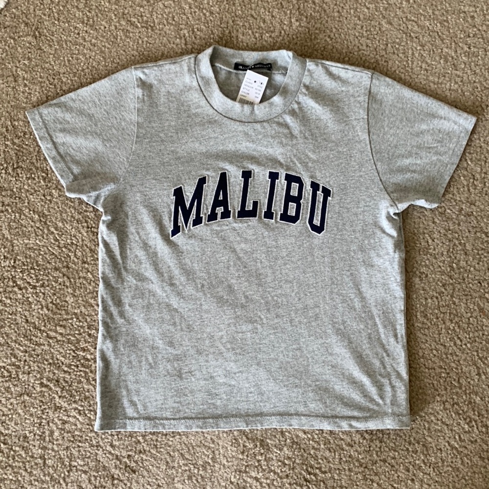 Brandy Melville Malibu Heather Grey Embroidered Graphic Tee